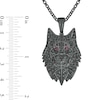 Men's 0.95 CT. T.W. Black Diamond and Lab-Created Ruby Wolf's Head Pendant in Sterling Silver with Black Rhodium