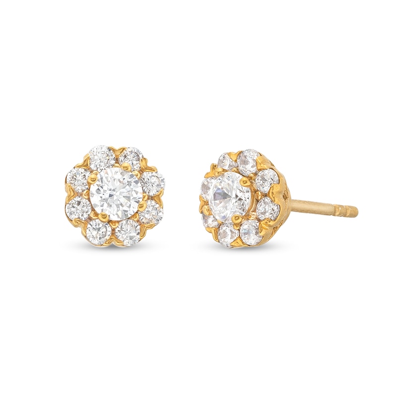 CT. T.W. Multi-Diamond Flower Stud Earrings in 10K Gold|Peoples Jewellers