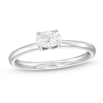 0.48 CT. Oval Diamond Sideways Solitaire Ring in 14K White Gold (I/I2)