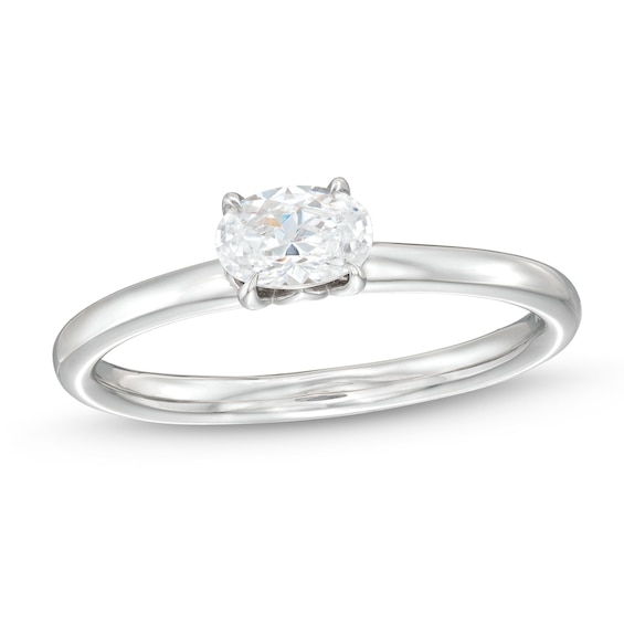 0.48 CT. Oval Diamond Sideways Solitaire Ring in 14K White Gold (I/I2)