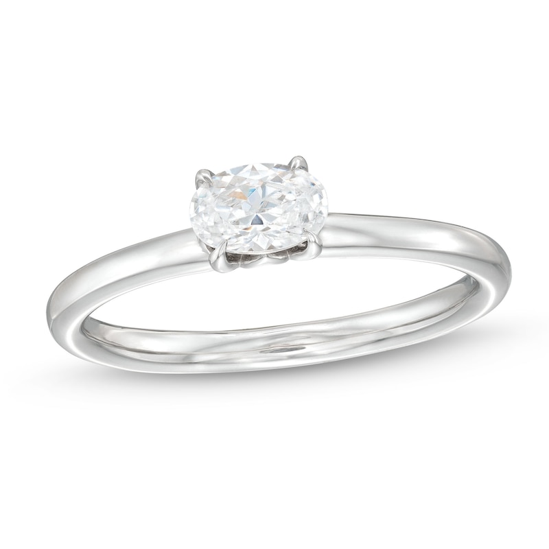 Main Image 1 of 0.48 CT. Oval Diamond Sideways Solitaire Ring in 14K White Gold (I/I2)