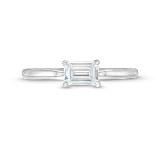 0.48 CT. Emerald-Cut Diamond Sideways Solitaire Ring in 14K White Gold (I/I2)