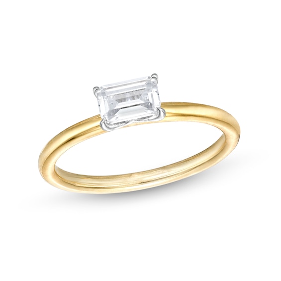 0.48 CT. Emerald-Cut Diamond Sideways Solitaire Ring in 14K Two-Tone Gold (I/I2)