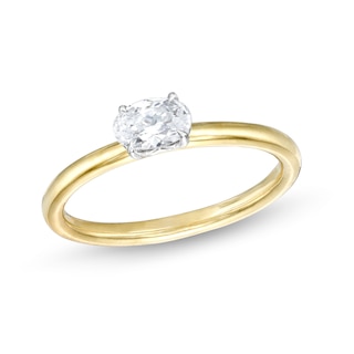 0.48 CT. Oval Diamond Sideways Solitaire Ring in 14K Two-Tone Gold (I/I2)