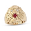Thumbnail Image 0 of Men's Lab-Created Ruby and Diamond Accent Lion's Head Ring in 10K Gold
