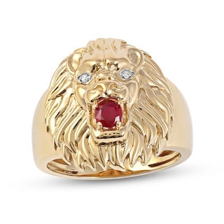 Men's Ruby and Diamond Accent Lion's Head Ring in 10K Gold