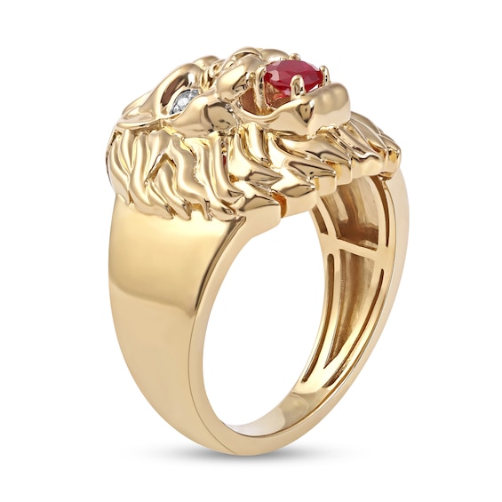 Men's Ruby and Diamond Accent Lion's Head Ring in 10K Gold