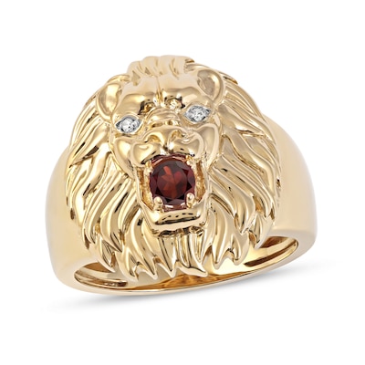 Men's Garnet and Diamond Accent Lion's Head Ring in 10K Gold