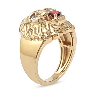 Men's Garnet and Diamond Accent Lion's Head Ring in 10K Gold