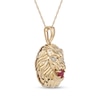 Men's Lab-Created Ruby and Diamond Accent Lion's Head Pendant in 10K Gold - 22"