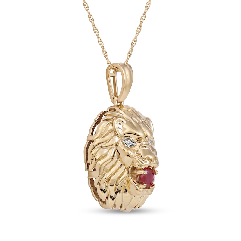 Men's Lab-Created Ruby and Diamond Accent Lion's Head Pendant in 10K Gold - 22"|Peoples Jewellers