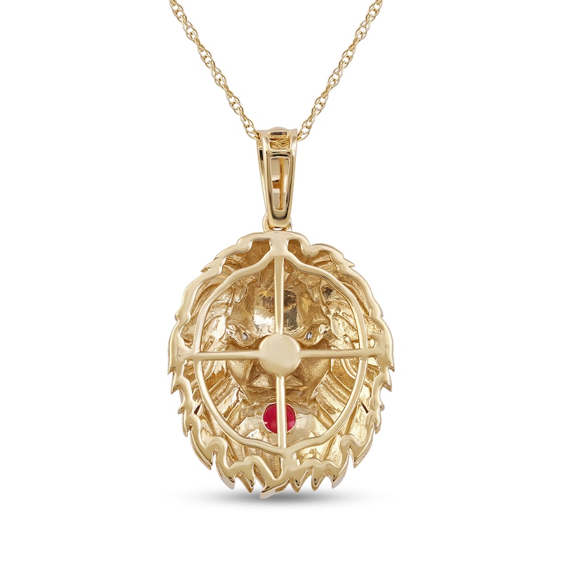 Men's Lab-Created Ruby and Diamond Accent Lion's Head Pendant in 10K Gold - 22"|Peoples Jewellers