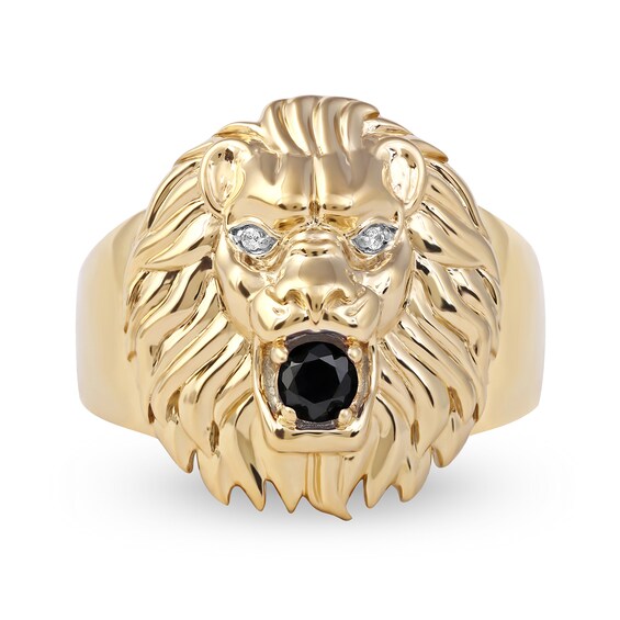 Men's Black Spinel and Diamond Accent Lion's Head Ring in 10K Gold