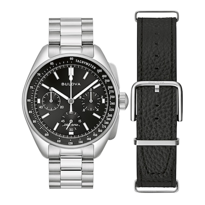 Men's Bulova Archive Series Lunar Pilot Interchangeable Strap Chronograph Watch with Black Dial (Model: 96K111)