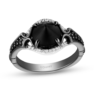 Enchanted Disney Villains Maleficent Onyx and 0.145 CT. T.W. Black and White Diamond Ring in Black Sterling Silver