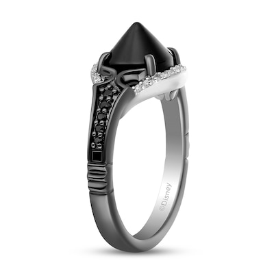 Enchanted Disney Villains Maleficent Onyx and 0.145 CT. T.W. Black and White Diamond Ring in Black Sterling Silver