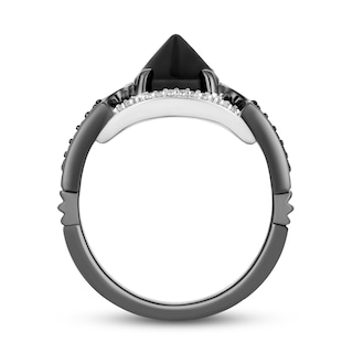 Enchanted Disney Villains Maleficent Onyx and 0.145 CT. T.W. Black and White Diamond Ring in Black Sterling Silver