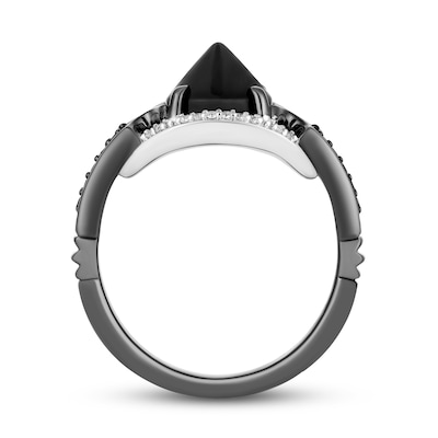 Enchanted Disney Villains Maleficent Onyx and 0.145 CT. T.W. Black and White Diamond Ring in Black Sterling Silver