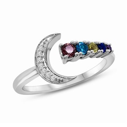 Gemstone and Diamond Accent Crescent Moon Ring (1-5 Stones)