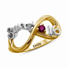 Gemstone Sweet 16 Engravable Infinity Ring (1 Stone and Line)