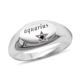 Gemstone Star Engravable Oval Signet Ring (1 Stone and Line)