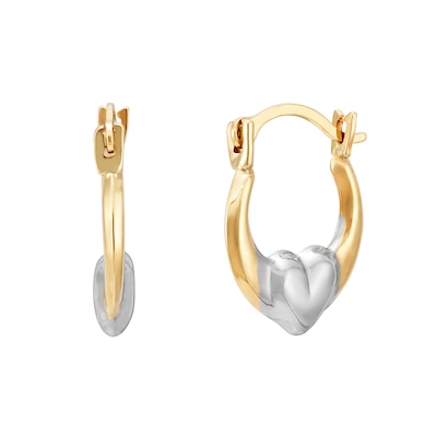 Child's Heart Hoop Earrings in 14K Two-Tone Gold