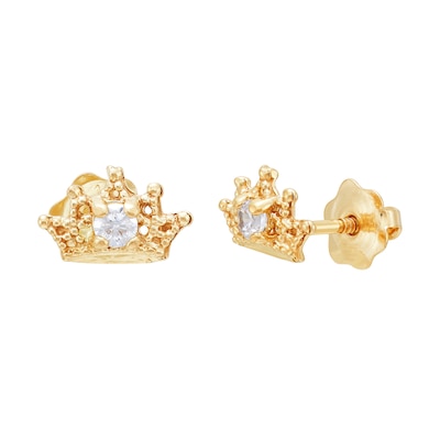 Child's Cubic Zirconia Crown Stud Earrings in 14K Gold