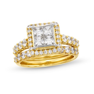 2.00 CT. T.W. Quad Princess-Cut Diamond Frame Bridal Set in 14K Gold