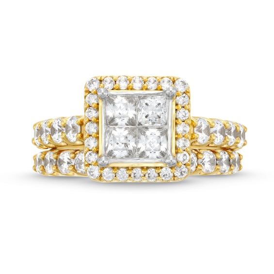 2.00 CT. T.W. Quad Princess-Cut Diamond Frame Bridal Set in 14K Gold