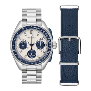 Men's Bulova Archive Series Lunar Pilot Interchangeable Strap Chronograph Watch with Blue Dial (Model: 98K112)