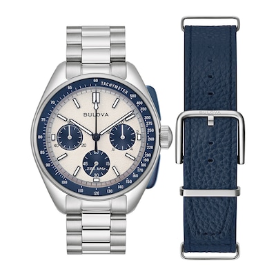 Men's Bulova Archive Series Lunar Pilot Interchangeable Strap Chronograph Watch with Blue Dial (Model: 98K112)