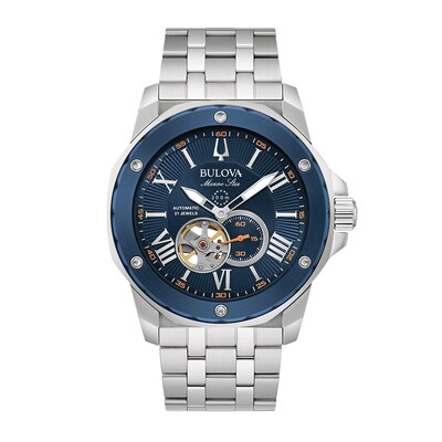 Men's Bulova Marine Star Automatic Watch with Textured Blue Dial (Model: 98A302)