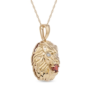 Men's Garnet and Diamond Accent Lion's Head Pendant in 10K Gold - 22"