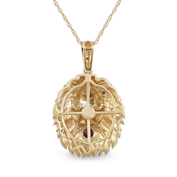 Men's Garnet and Diamond Accent Lion's Head Pendant in 10K Gold - 22"