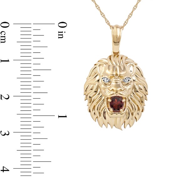 Men's Garnet and Diamond Accent Lion's Head Pendant in 10K Gold - 22"