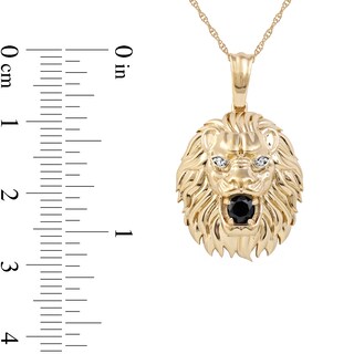 Men's Black Spinel and Diamond Accent Lion's Head Pendant in 10K Gold - 22"