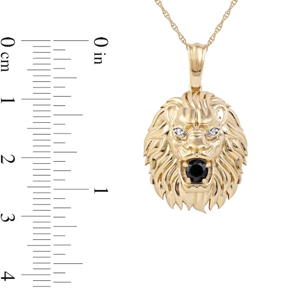 Men's Black Spinel and Diamond Accent Lion's Head Pendant in 10K Gold - 22"