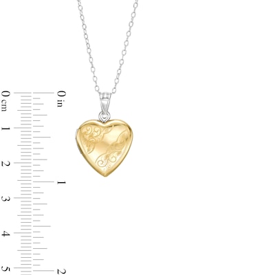 Filigree 16.0mm Heart-Shaped Locket in Sterling Silver and 10K Gold