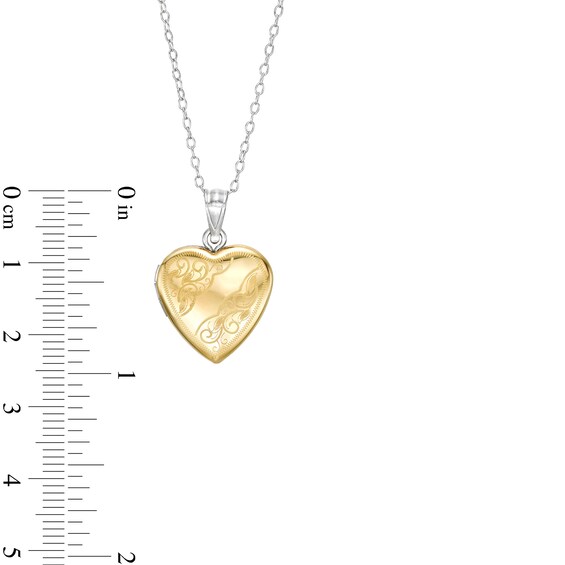 Filigree 16.0mm Heart-Shaped Locket in Sterling Silver and 10K Gold