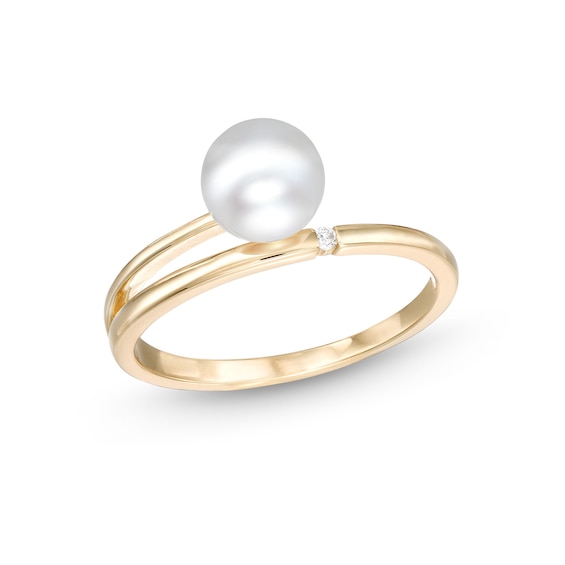 Freshwater Cultured Pearl and Diamond Accent Wrap Ring in 10K Gold