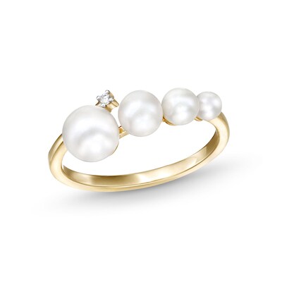 Graduated Freshwater Cultured Pearl and Diamond Accent Wrap Open Shank Ring in 10K Gold-Size 7