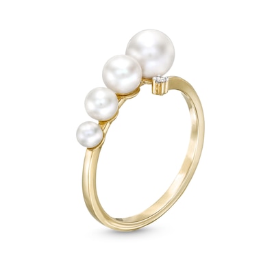 Graduated Freshwater Cultured Pearl and Diamond Accent Wrap Open Shank Ring in 10K Gold-Size 7