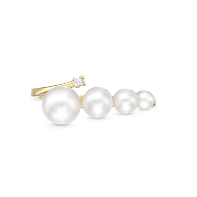 Graduated Freshwater Cultured Pearl and Diamond Accent Wrap Open Shank Ring in 10K Gold-Size 7