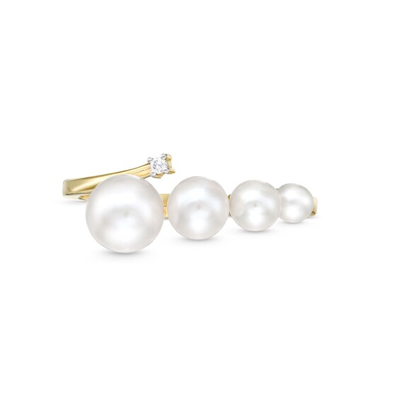 Graduated Freshwater Cultured Pearl and Diamond Accent Wrap Open Shank Ring in 10K Gold-Size 7