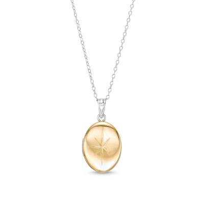 North Star 20.0mm Oval-Shaped Locket in Sterling Silver and 10K Gold