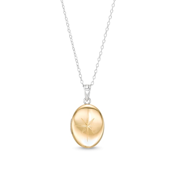 North Star 20.0mm Oval-Shaped Locket in Sterling Silver and 10K Gold