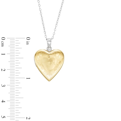 Filigree with "mom" 20.0mm Heart-Shaped Locket in Sterling Silver and 10K Gold