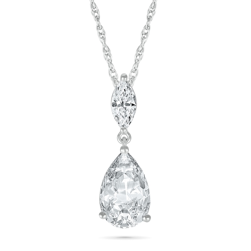 Pear-Shaped and Marquise White Lab-Created Sapphire Dangle Pendant in Sterling Silver|Peoples Jewellers