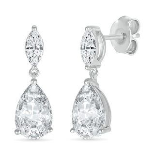 Pear-Shaped and Marquise White Lab-Created Sapphire Dangle Drop Earrings in Sterling Silver