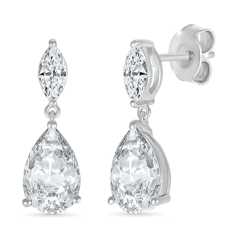 Pear-Shaped and Marquise White Lab-Created Sapphire Dangle Drop Earrings in Sterling Silver|Peoples Jewellers